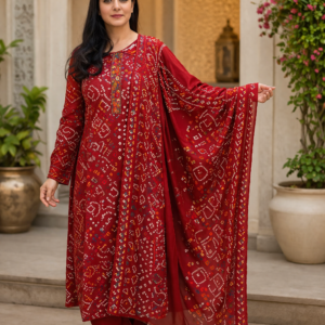 Pure Jam Cotton Bandhani Print Unstitched Suit