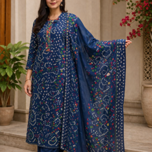 Pure Jam Cotton Bandhani Print Unstitched Suit