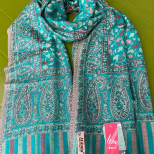 Fine Wool Kaani Jaal, Kashmiri Soft & Warm Stole Sea Green Color
