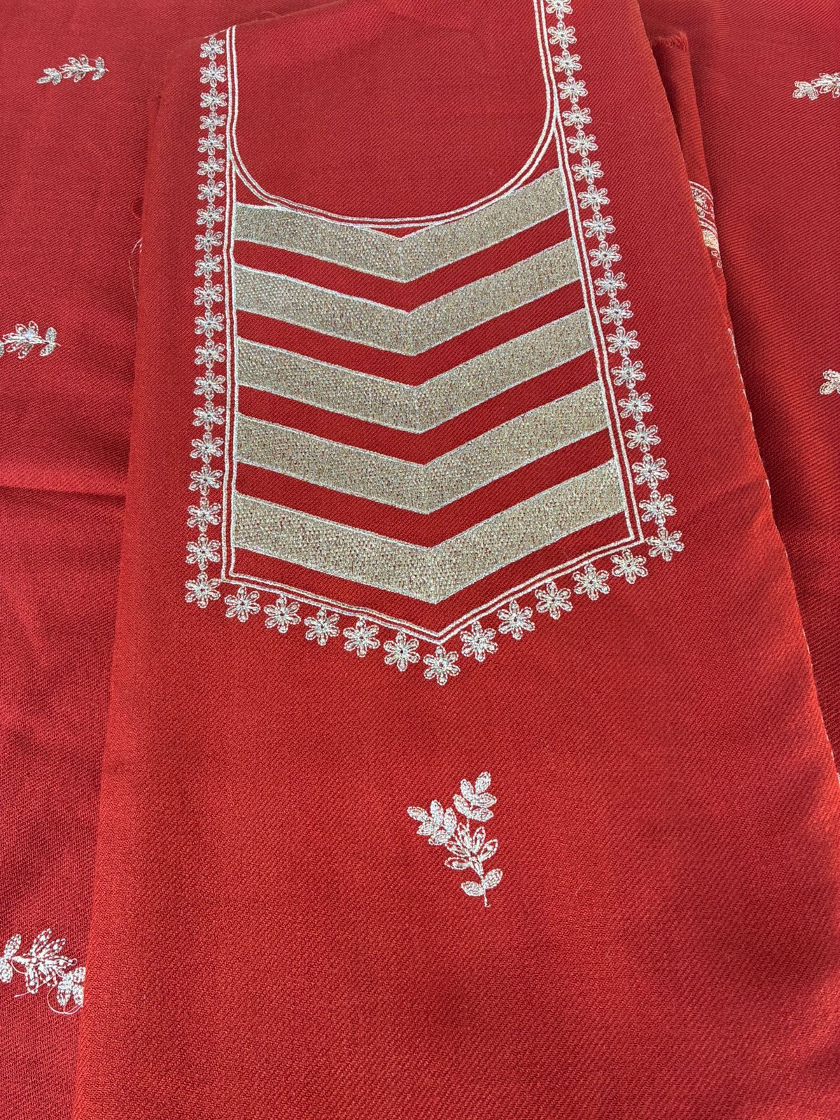 Premium Kullu Suit with Zari Work Rust color - Image 3