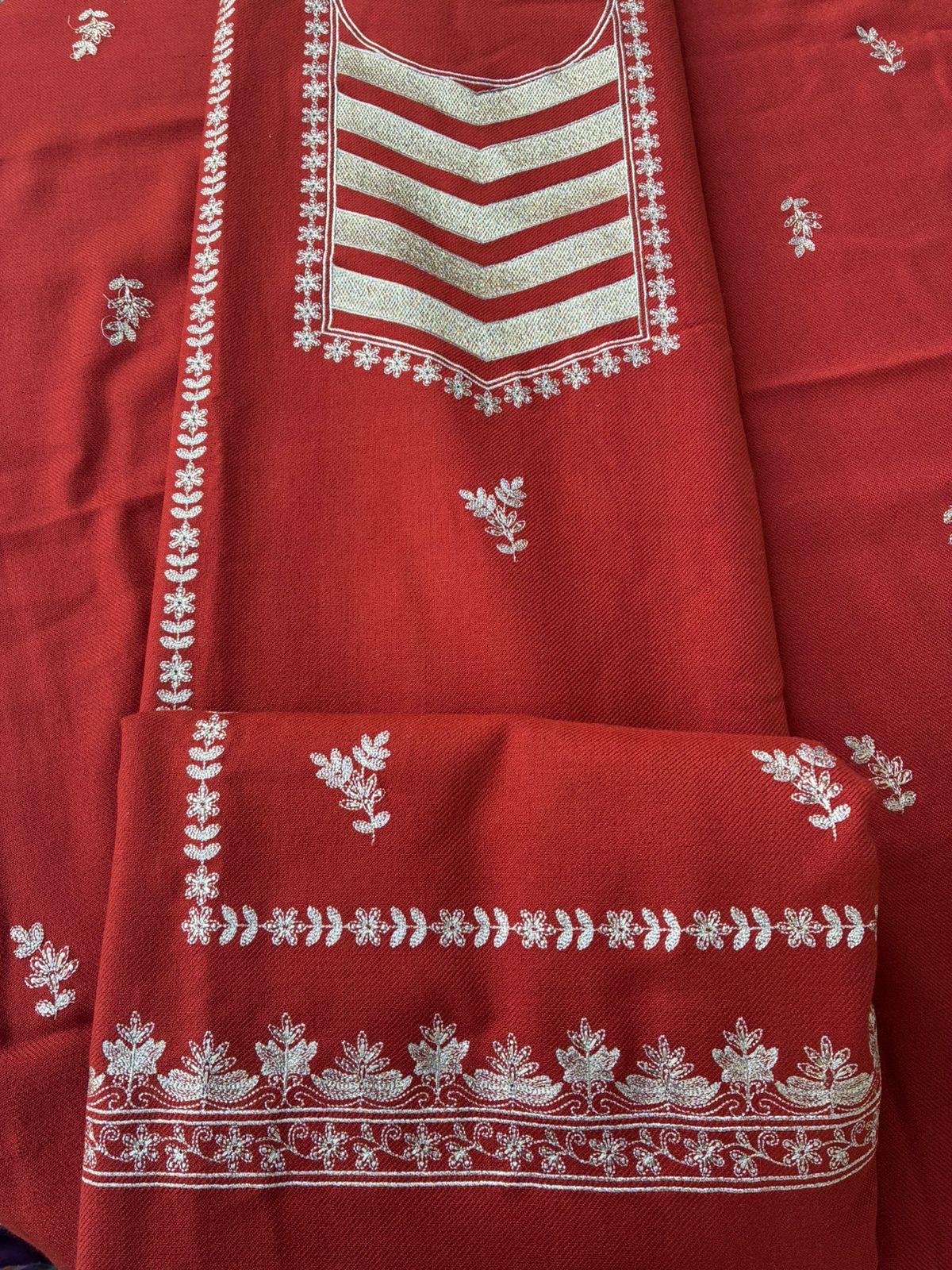 Premium Kullu Suit with Zari Work Rust color - Image 4
