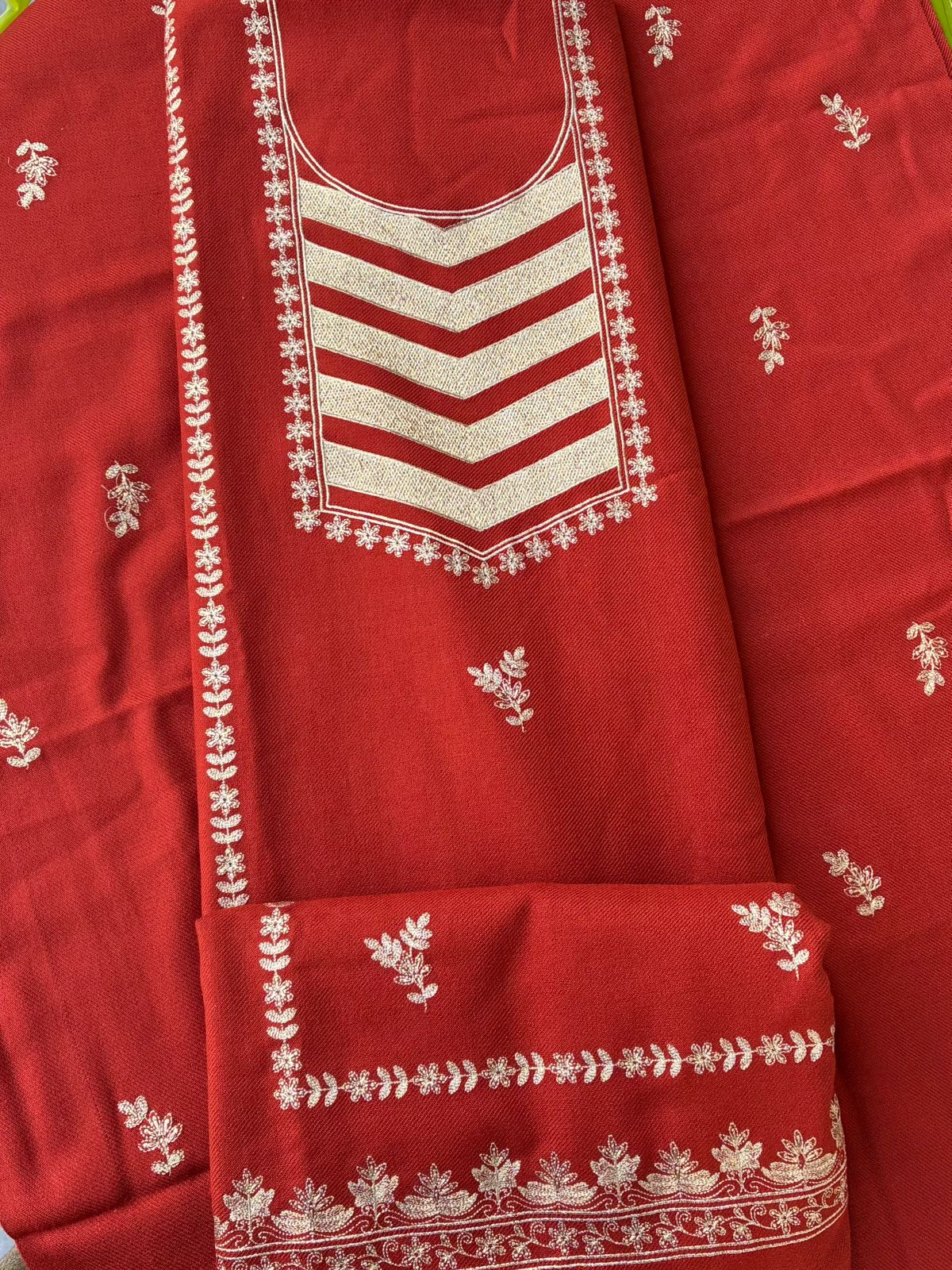 Premium Kullu Suit with Zari Work Rust color