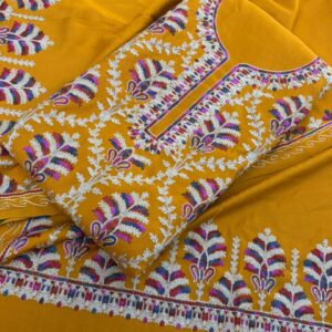 Pure Acyrlic Wool Kashmiri Kadhai Suit Mustard Color