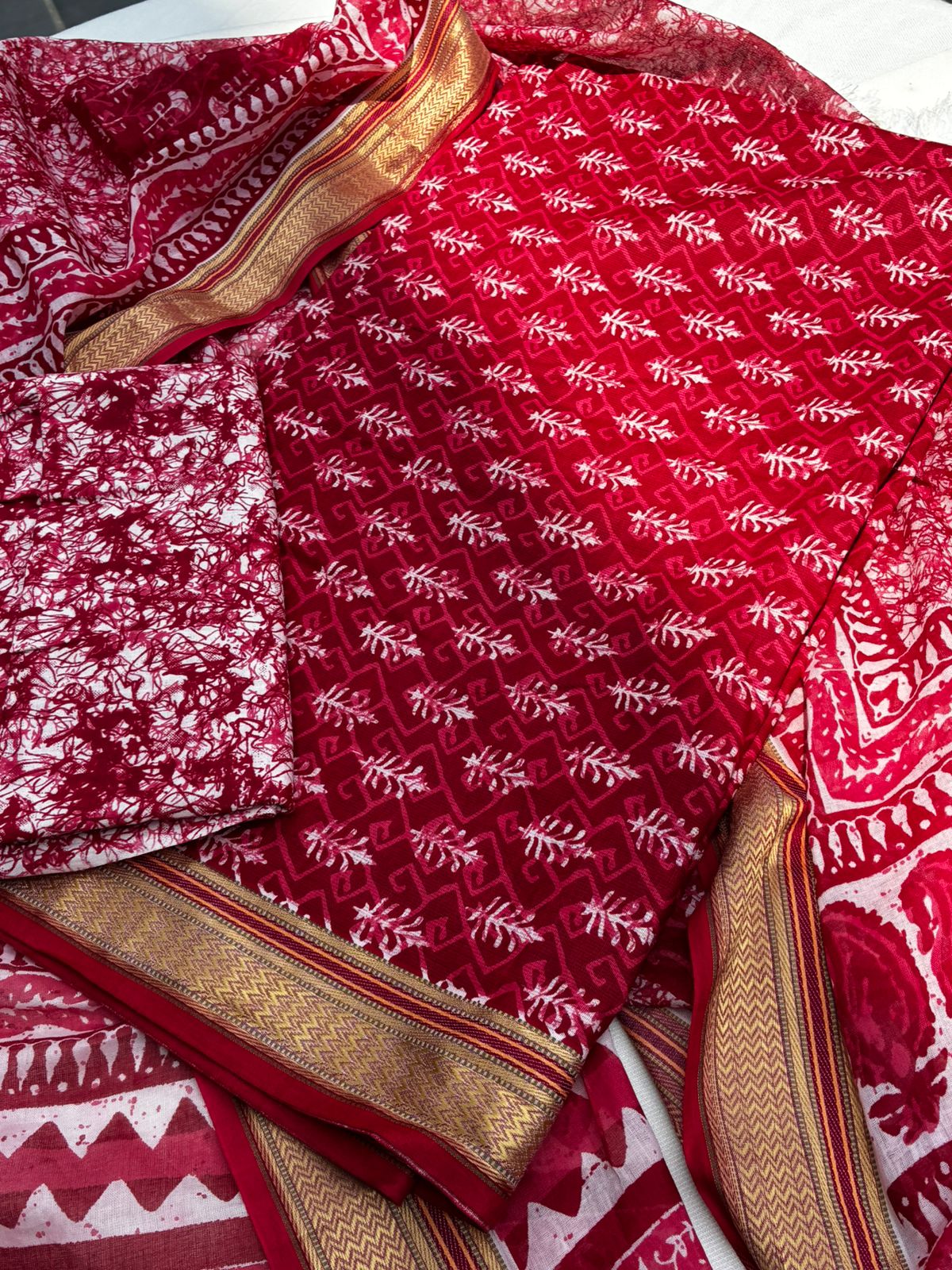 Pure Cotton Red Color Unstitched Suit - Image 4