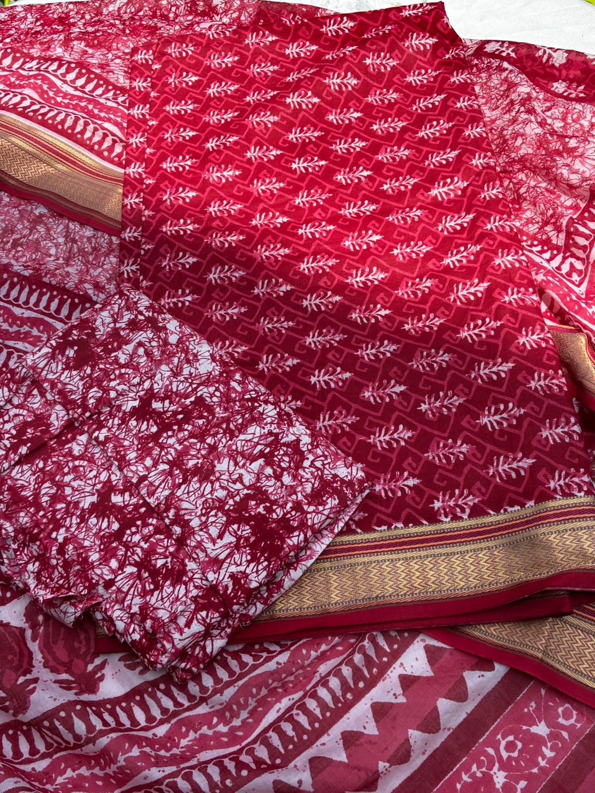 Pure Cotton Red Color Unstitched Suit - Image 2