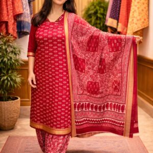 Pure Cotton Red Color Unstitched Suit