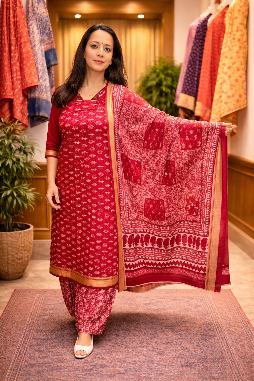Pure Cotton Red Color Unstitched Suit