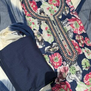 Pure Cotton Floral Print Blue Color Unstitched Suit