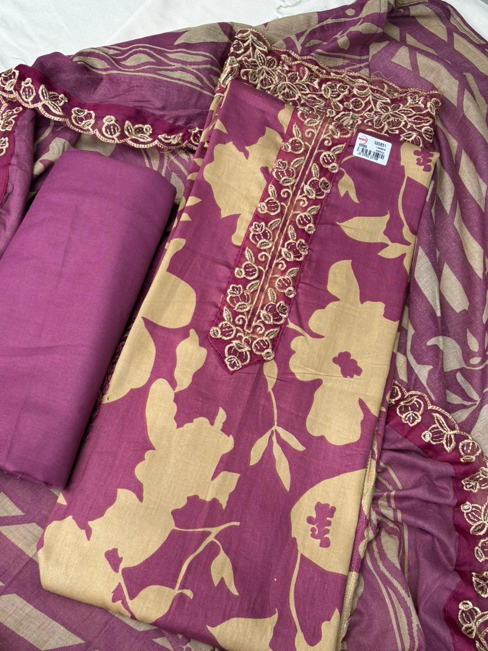 Pure Muslin Fabric Unstitched Suit