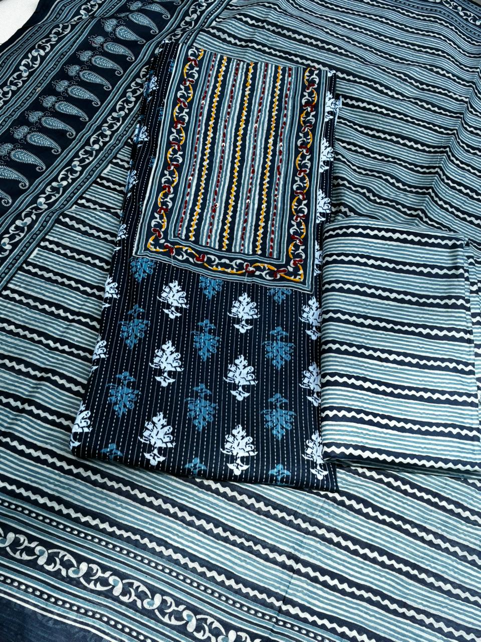 Pure Cotton Indigo BlueColor Unstitched Suit - Image 3