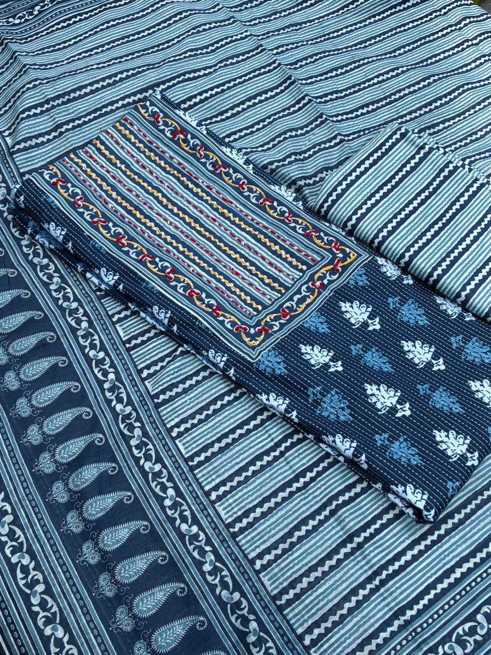 Pure Cotton Indigo BlueColor Unstitched Suit - Image 4