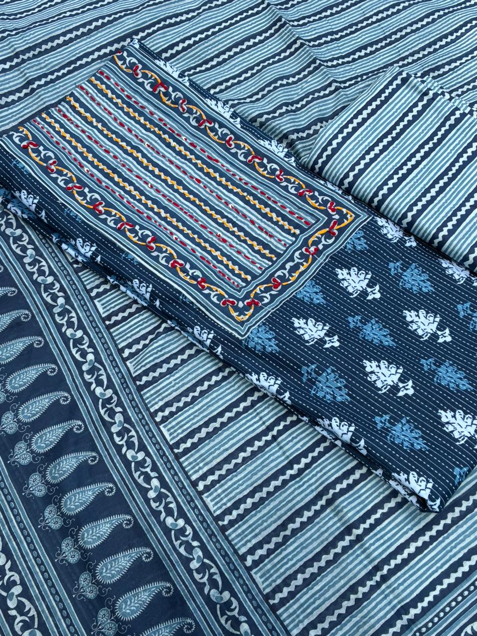 Pure Cotton Indigo BlueColor Unstitched Suit