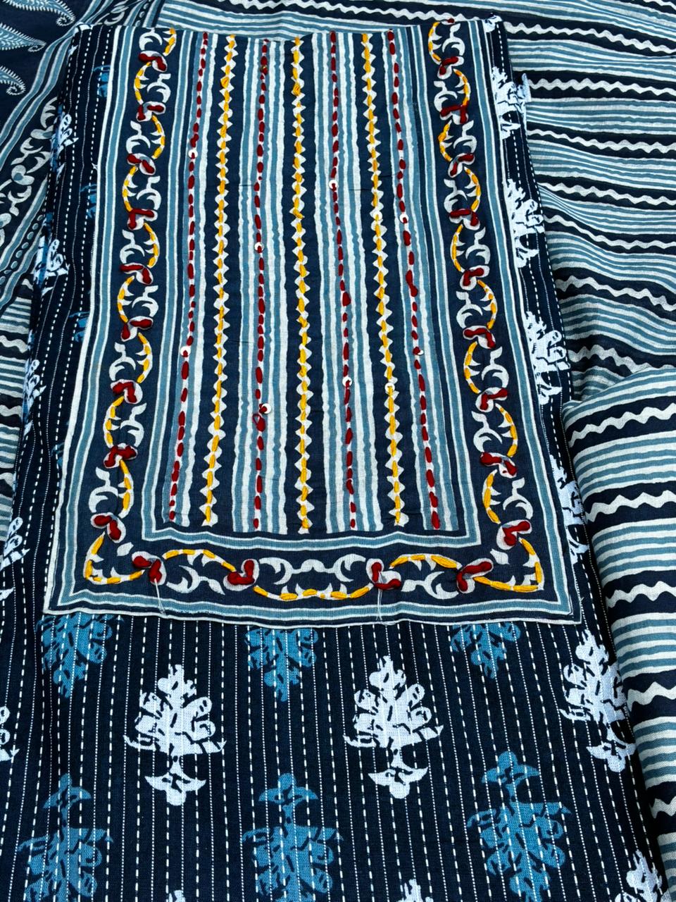 Pure Cotton Indigo BlueColor Unstitched Suit - Image 5